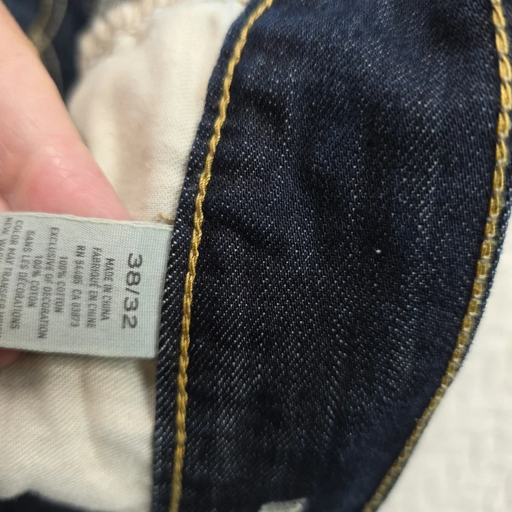 American Eagle Mens Low Rise Boot Jeans Dark Wash Blue 38x32‎ Whiskered Cotton